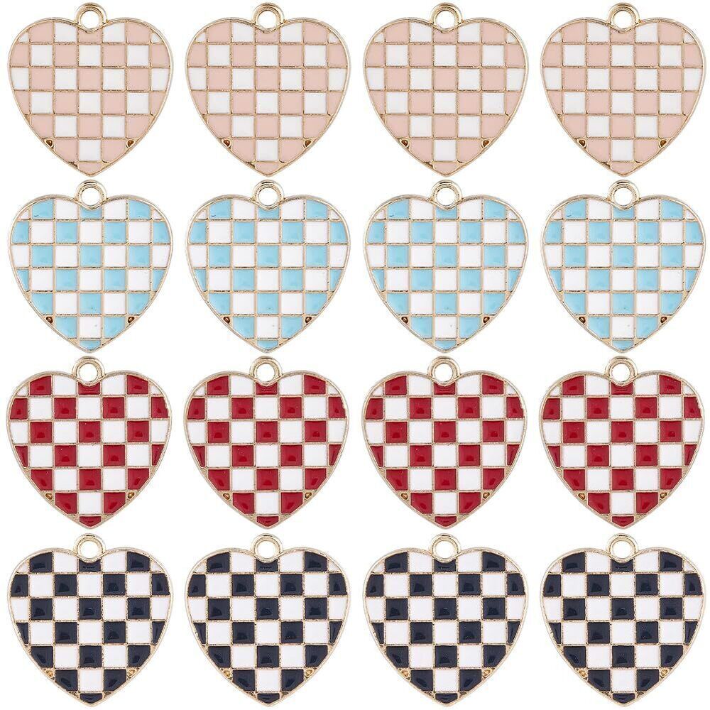 5403 40Pcs 4 Colors Alloy Heart Charms Mini White Hearts Enamel Charm Bulk